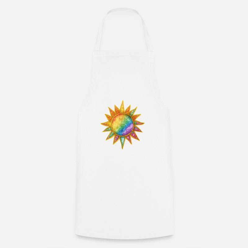 Regenbogen Sunburst Kosmische Anstecknadel - Kochschürze - Weiß