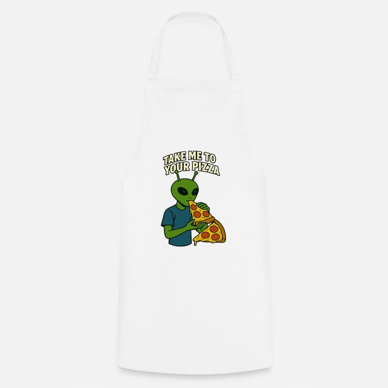 Alien Pizza T-Shirt Design with Slogan - Cooking Apron - white