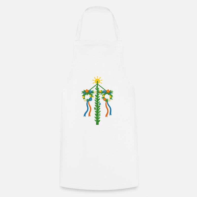 Swedish Midsummer Tree with Flowers and Ribbons - Cooking Apron - white