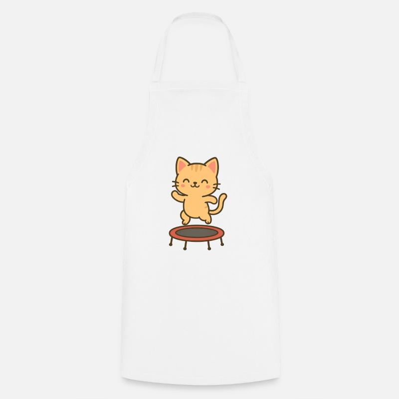 Happy kitten on trampoline - Cooking Apron - white