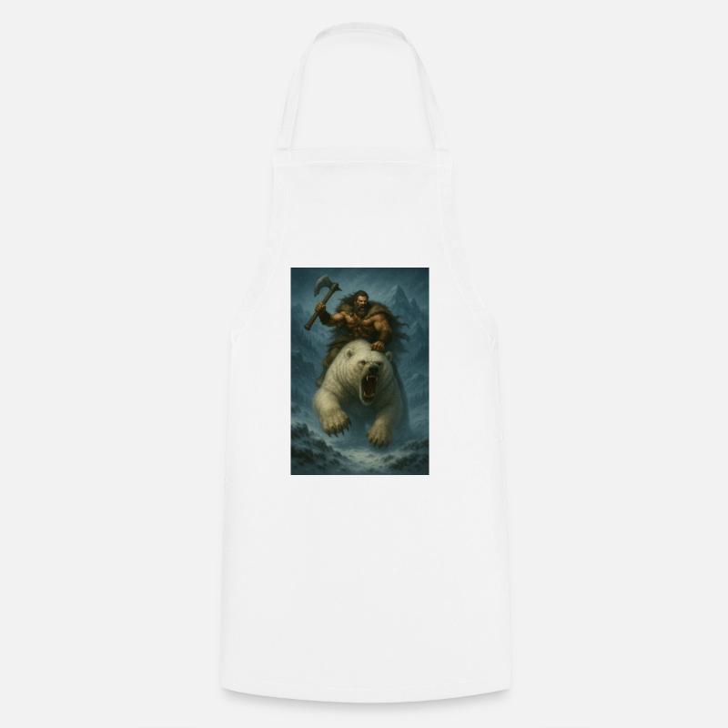 Viking Warrior on Polar Bear – Fa Illustration - Cooking Apron - white