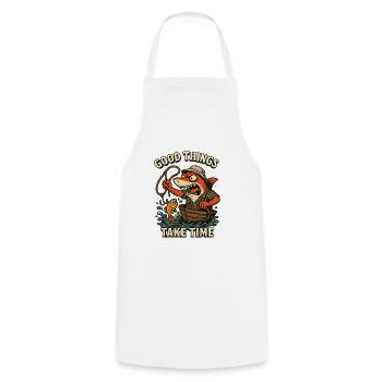 Les bonnes choses prennent du temps Pêche requin - Tablier de cuisine - blanc - Devant - AI Model Male 185 dark (185cm)