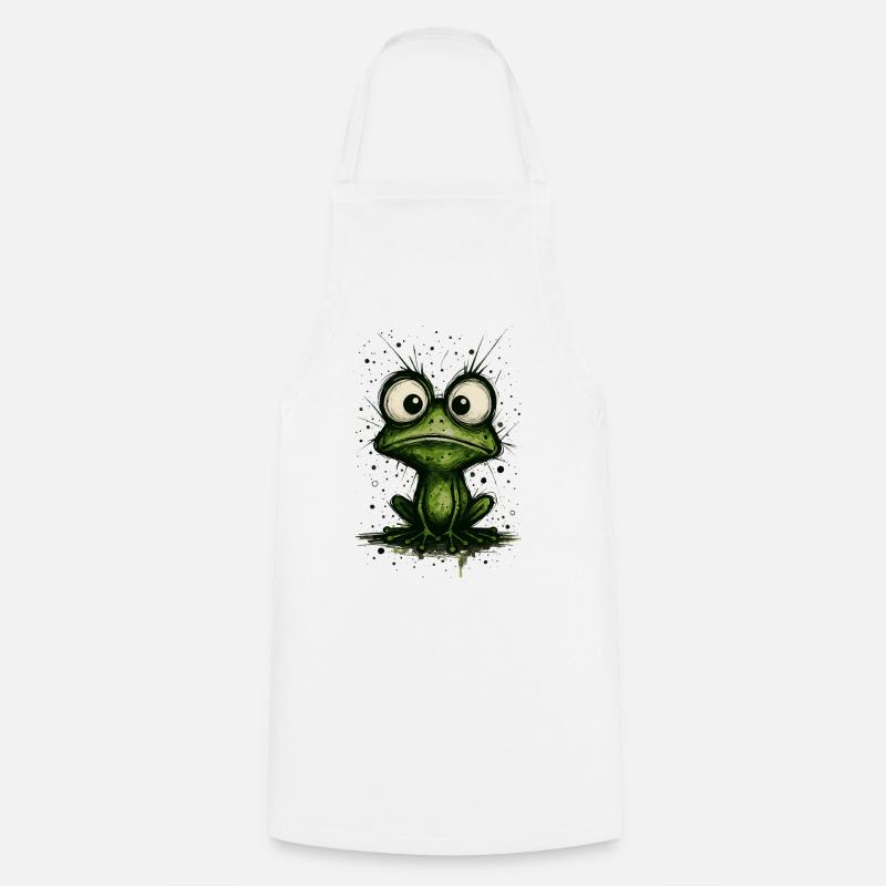 Funny Frog with Big Eyes – comic strip splash - Cooking Apron - white