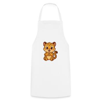 Cute leopard with heart hands - Cooking Apron - white - Front - AI Model Male 185 dark (185cm)