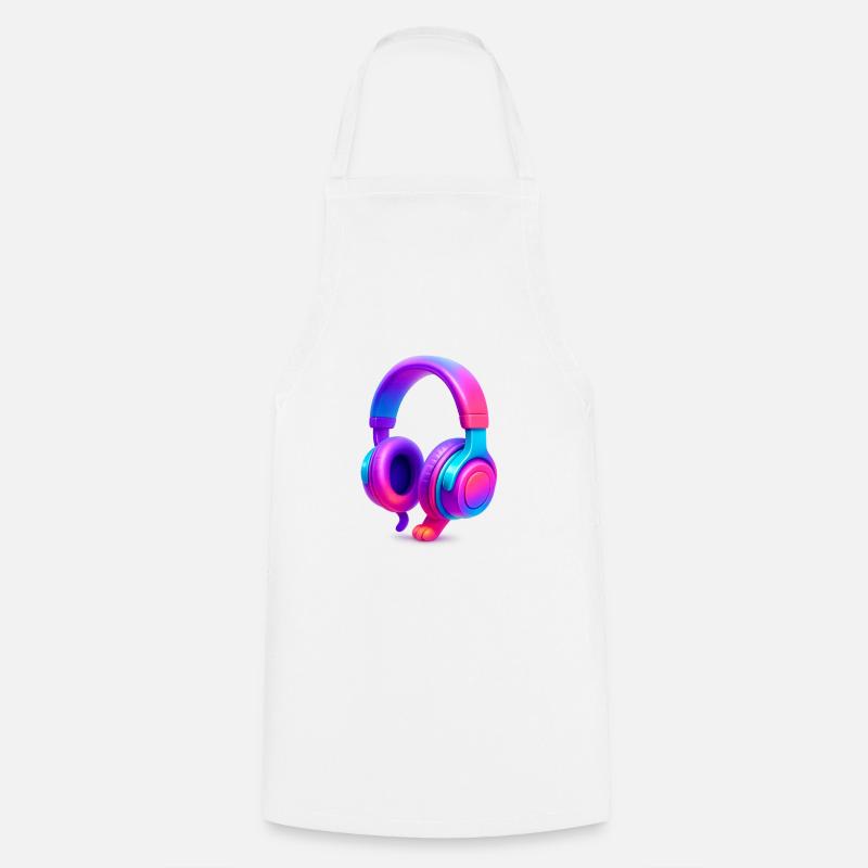 Neon Gradient Headphones - Cooking Apron - white