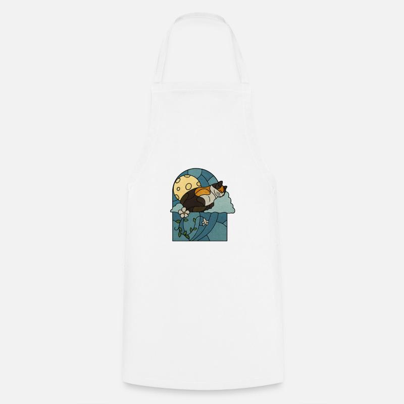 Sleeping cat in stained glass window - Cooking Apron - white
