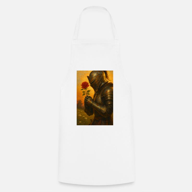 Knight with Rose - Cooking Apron - white
