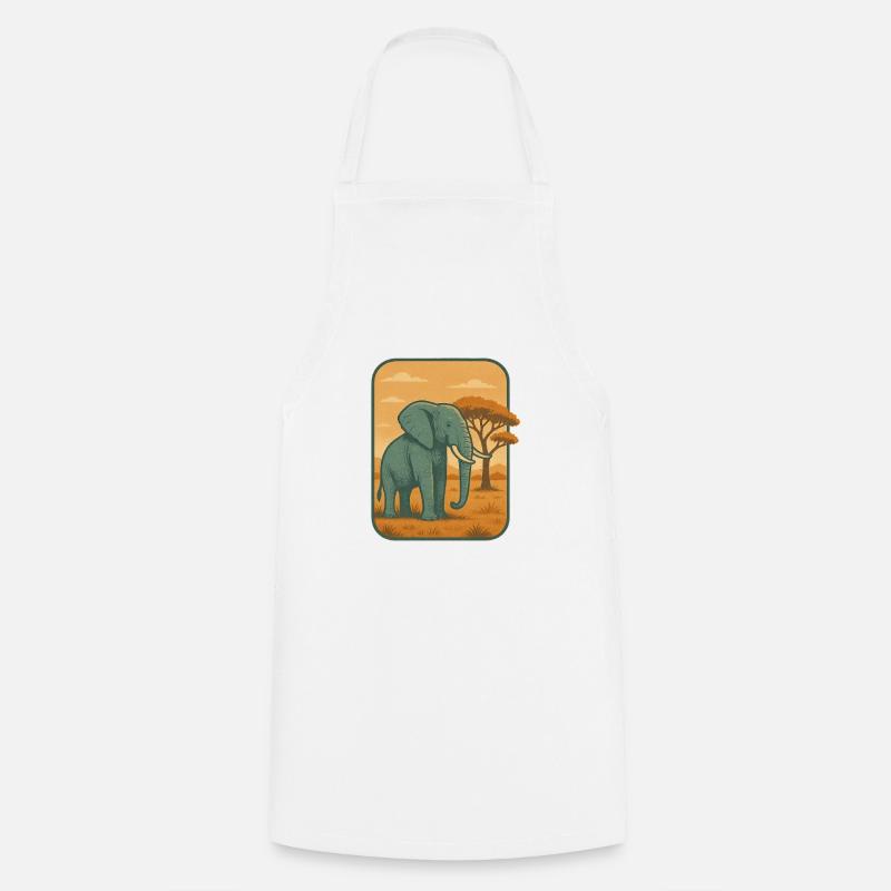 Savanna Elephant Vintage Panel - Cooking Apron - white