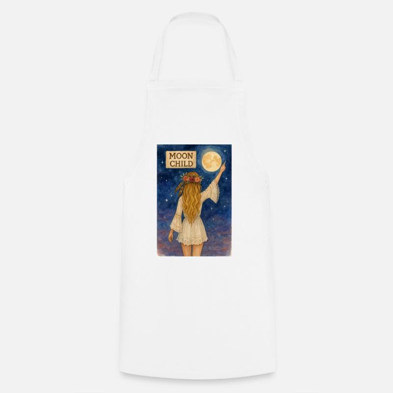 Enfant de la lune avec couronne de fleurs - Tablier de cuisine - blanc