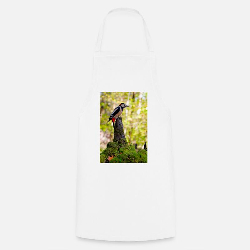 Crimson Crest Woodpecker Forest - Cooking Apron - white