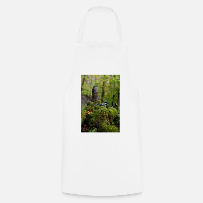 Mossy Forest Bird in Quiet Glade - Cooking Apron - white
