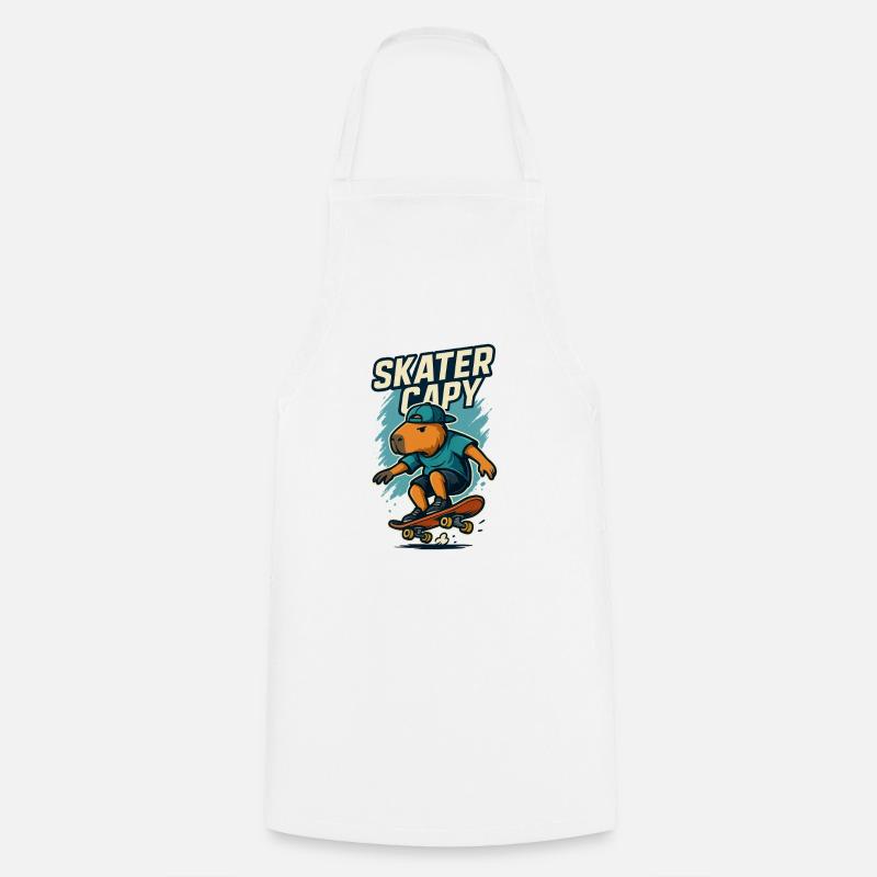 Skater Capy – Cool Capybara Skate - Cooking Apron - white