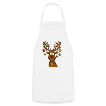 Cheerful moose with tree decoration - Cooking Apron - white - Front - AI Model Male 185 dark (185cm)
