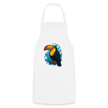 Toucan coloré en vagues bleues - Tablier de cuisine - blanc - Devant - AI Model Male 185 dark (185cm)