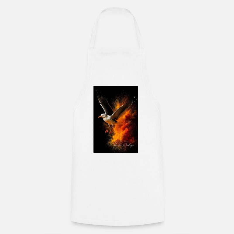Seagull flight in front of fire dust - Cooking Apron - white