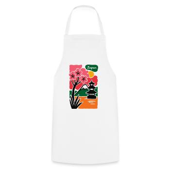 Temple Sakura au bord du lac, Japon - Tablier de cuisine - blanc - Devant - AI Model Male 185 dark (185cm)