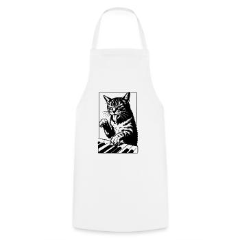Black and white cat at the piano - Cooking Apron - white - Front - AI Model Male 185 dark (185cm)