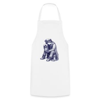 Sad | Hand Painted Drawing Ballpoint Pen - Cooking Apron - white - Front - AI Model Male 185 dark (185cm)