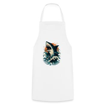 Shark roars through orange waves - Cooking Apron - white - Front - AI Model Male 185 dark (185cm)