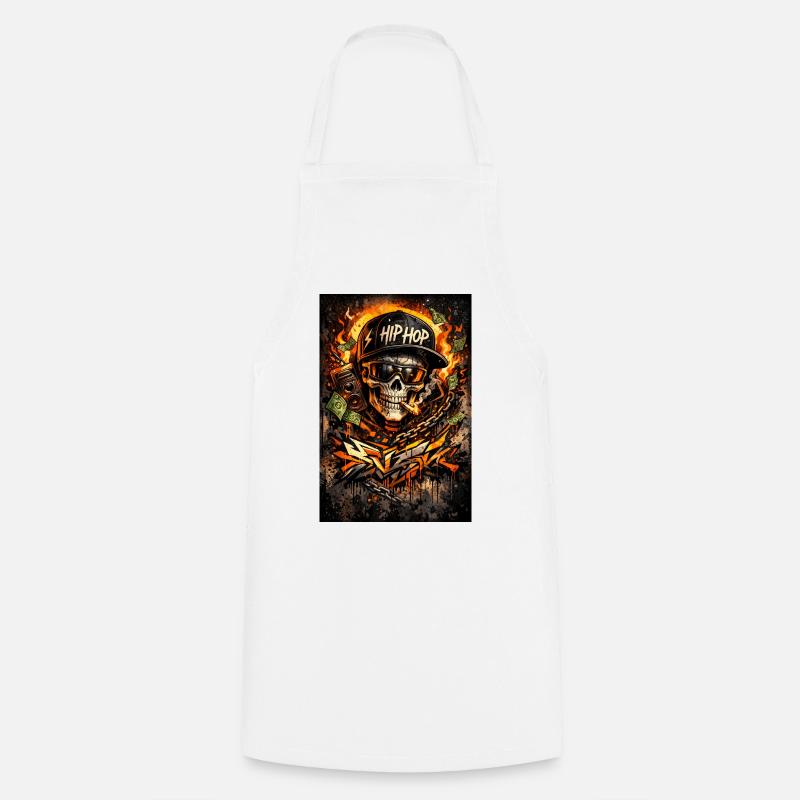 Hip Hop Fire Skull Graffiti - Cooking Apron - white