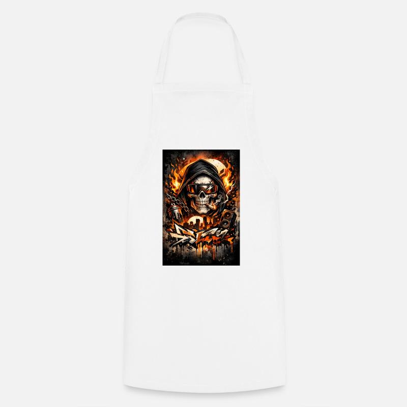 Urban skull with flames skyline - Cooking Apron - white