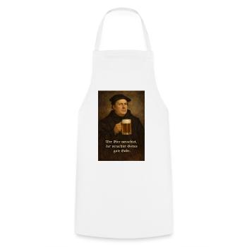 Martin Luther + Beer + Saying - Cooking Apron - white - Front - AI Model Male 185 dark (185cm)