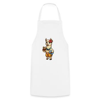Llama on the beach with floral decoration - Cooking Apron - white - Front - AI Model Male 185 dark (185cm)