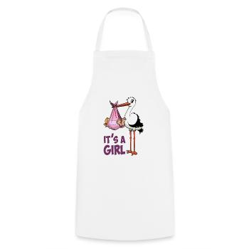 Stork with baby girl; "It's a Girl" - Cooking Apron - white - Front - AI Model Male 185 dark (185cm)
