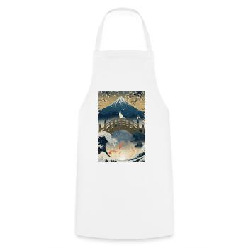 Cat on Bridge Beneath Mount Fuji Night - Cooking Apron - white - Front - AI Model Male 185 dark (185cm)