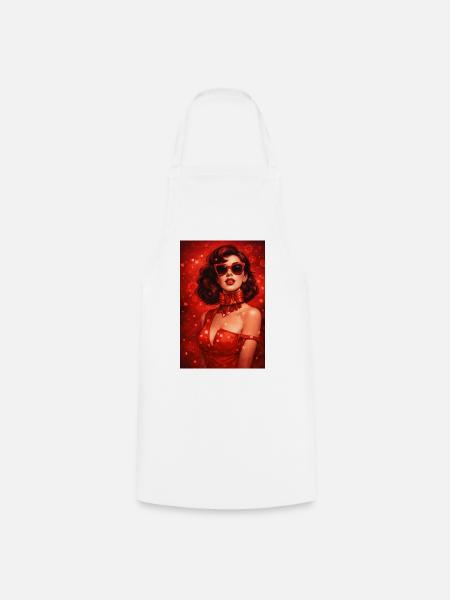 Karmesinrotes Pinup Rotes Satin Glam - Kochschürze - Weiß