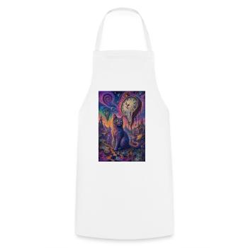 Cosmic Cat and Melting Clocks - Cooking Apron - white - Front - AI Model Male 185 dark (185cm)