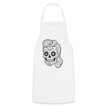 Mexikanischer Totenkopf_Rockabilly Frisur ausmalen - Kochschürze - Weiß - Vorne - AI Model Male 185 dark (185cm)