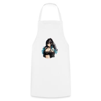 Gothic Anime Girl with Blue Flair - Cooking Apron - white - Front - AI Model Male 185 dark (185cm)