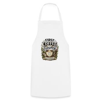 Coffee first! Gift to Coffee Lovers - Cooking Apron - white - Front - AI Model Male 185 dark (185cm)
