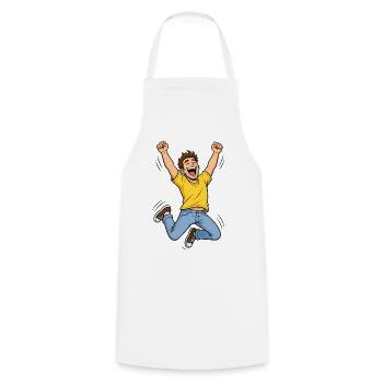 Jubilant Man in the Jump – Comic Winner Success - Cooking Apron - white - Front - AI Model Male 185 dark (185cm)