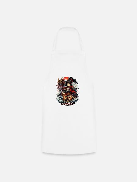 Roter Samurai mit Kirschblütenwellen - Kochschürze - Weiß