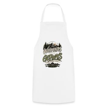 Weekends Are for Getaways – Outdoor Adventure - Cooking Apron - white - Front - AI Model Male 185 dark (185cm)