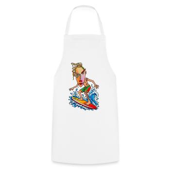 Surfer Cartoon Wave Hero - Cooking Apron - white - Front - AI Model Male 185 dark (185cm)