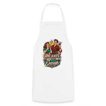 A knife is never enough - Cooking Apron - white - Front - AI Model Male 185 dark (185cm)