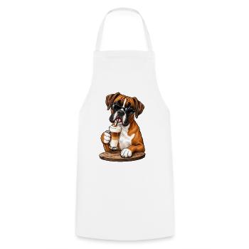 Boxer mit Latte Macchiato - Kochschürze - Weiß - Vorne - AI Model Male 185 dark (185cm)