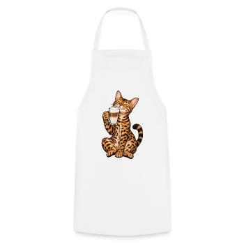 Bengalkatze mit Latte Macchiato - Kochschürze - Weiß - Vorne - AI Model Male 185 dark (185cm)