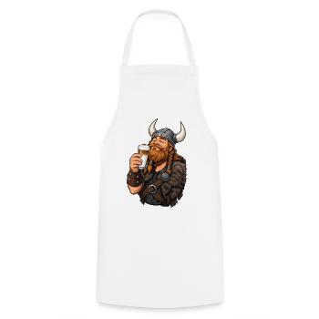 Wikinger mit Latte Macchiato - Kochschürze - Weiß - Vorne - AI Model Male 185 dark (185cm)