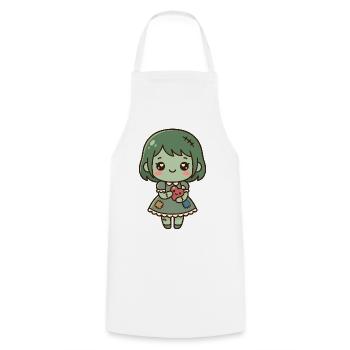 Süßes Kawaii-Zombie-Mädchen hält ein gesticktes Herz - Kochschürze - Weiß - Vorne - AI Model Male 185 dark (185cm)