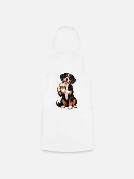 Entlebucher Sennenhund mit Latte Macchiato - Kochschürze - Weiß