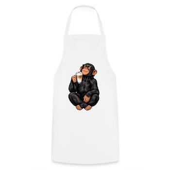 Schimpanse mit Latte Macchiato - Kochschürze - Weiß - Vorne - AI Model Male 185 dark (185cm)