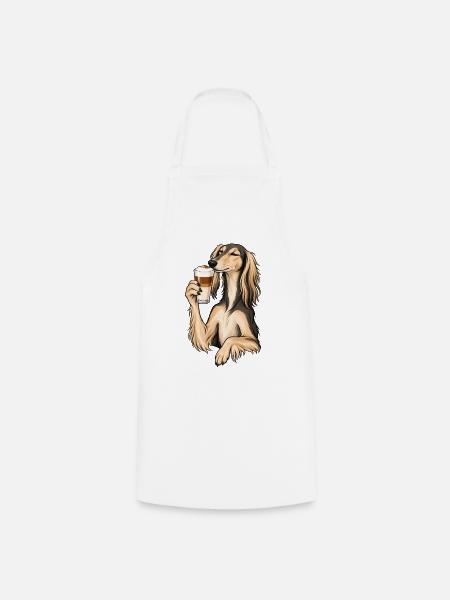 Saluki mit Latte Macchiato - Kochschürze - Weiß