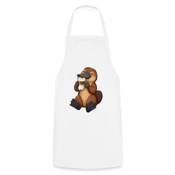 Schnabeltier mit Latte Macchiato - Kochschürze - Weiß - Vorne - AI Model Male 185 dark (185cm)