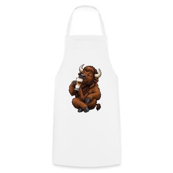  Bison mit Latte Macchiato - Kochschürze - Weiß - Vorne - AI Model Male 185 dark (185cm)