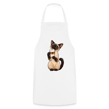 Siamkatze mit Latte Macchiato – Kaffee & Katze - Kochschürze - Weiß - Vorne - AI Model Male 185 dark (185cm)