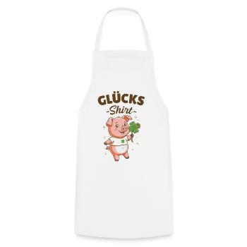 Glücksshirt Glücksschwein Kleeblatt Glücksbringer  - Kochschürze - Weiß - Vorne - AI Model Male 185 dark (185cm)